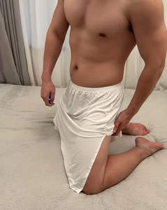 Men's Polyester/Cotton Knitted Breathable Solid White Casual Summer Sleepwear Skirt - Product Image 1