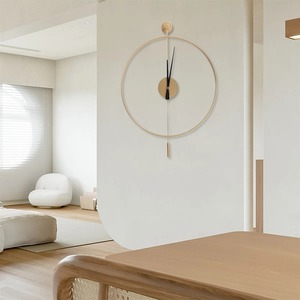 Minimalist Round Gold Plated <b>Wall</b> <b>Clock</b> With <b>Pendulum</b> Quartz Analog Hanging Design For Living Room - Product Image 4