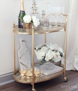 Chariot de bar multi-niveaux en fer finition or avec étagères en verre, chariot roulant pour bar à domicile, cuisine, salle à manger, rangement, décoration maison et hôtel - Product Image 5