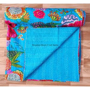 Best selling floral Printed Vintage Eco-Friendly All-Season <b>Double</b> Size Organic 100% Cotton Kantha Spread Printing for home use - Product Image 5