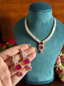 Ruby Red American Diamond Necklace and Earrings Set – Gold-Tone Indian Bridal Statement Jewelry for Women - Product Image 3