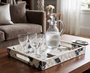 Handcrafted <b>Rectangle</b> Mother of Pearl Decorative Serving Tray with Handle for <b>Coffee</b> <b>Table</b>, Ottoman & Home Decor from Vietnam - Product Image 4