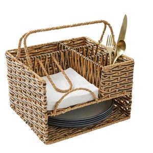 Elegant Natural Rattan Utility <b>Basket</b> With Divided Compartments For Dining <b>Table</b> Kitchen And Cafe Organization - Product Image 1