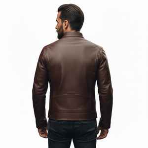Blouson en cuir et toile tendance 2026 pour hommes – Vente en gros, cuir véritable de haute qualité, fermeture éclair, logo embossé, matelassé pour l'hiver - Product Image 4