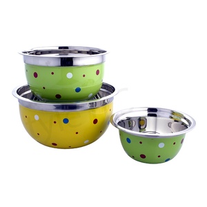 Bol de cuisine multifonctionnel pas cher en acier inoxydable argenté, bol mélangeur, bol à fruits, bol allemand à pois en acier inoxydable - Product Image 1