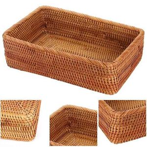 Highest Quality Handmade 3pcs Rattan Storage Baskets Popular Hot Selling Rectangular Wicker Basket Organizer Tabletop Decoration - Product Image 4