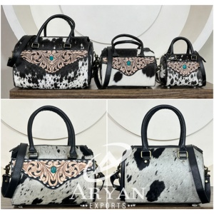 Luxury 2026 Cowhide <b>Medium</b> Speedy Bag Tooled Leather Western Turquoise Stone <b>Handbag</b> with Shoulder & Crossbody Travel Duffel Bag - Product Image 1