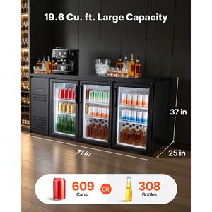 Réfrigérateur de bar commercial 19,6 pi³ Réfrigérateur à boissons de comptoir avec 3 portes vitrées et éclairage LED - Product Image 3
