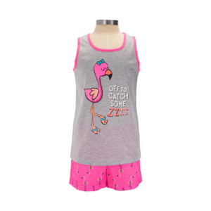 ฟลามิงโกเสื้อแขนกุด2ชิ้นสำหรับฤดูร้อนเซ็ตชุดนอนเด็กผู้หญิงผ้า100% โพลีเอสเตอร์ทนไฟพิมพ์โลโก้ได้ตามต้องการ - Product Image 5