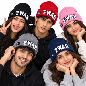 Gorros de punto acanalado rojos al por mayor, unisex, con parche de letras de chenilla personalizado, gorro de invierno con puño plegable, gorra estilo streetwear, proveedor de EE. UU. - Product Image 5