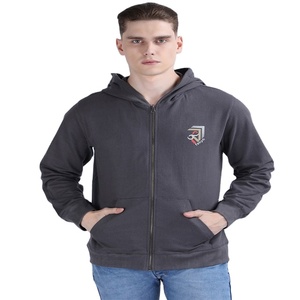 Polaire fermeture éclair plaine brossé Logo imprimé surdimensionné blanc poids lourd nouveau décontracté polaire hommes Hoodies Stock à vendre poly coton - Product Image 4