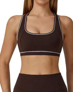 Conjunto Deportivo para Mujer en Color Chocolate Marrón y Blanco con Contraste, Bra Deportivo y Leggings de Cintura Alta, Elástico, para Yoga, Fitness, Gimnasio, Personalizado, OEM, Venta al Por Mayor - Product Image 1