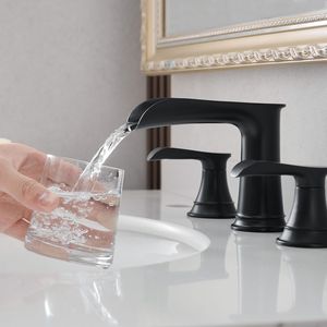 Rubinetto da Bagno Nero a 3 Fori da 8 Pollici con Doppia Leva e Scarico a Scomparsa per Lavabo - Product Image 4