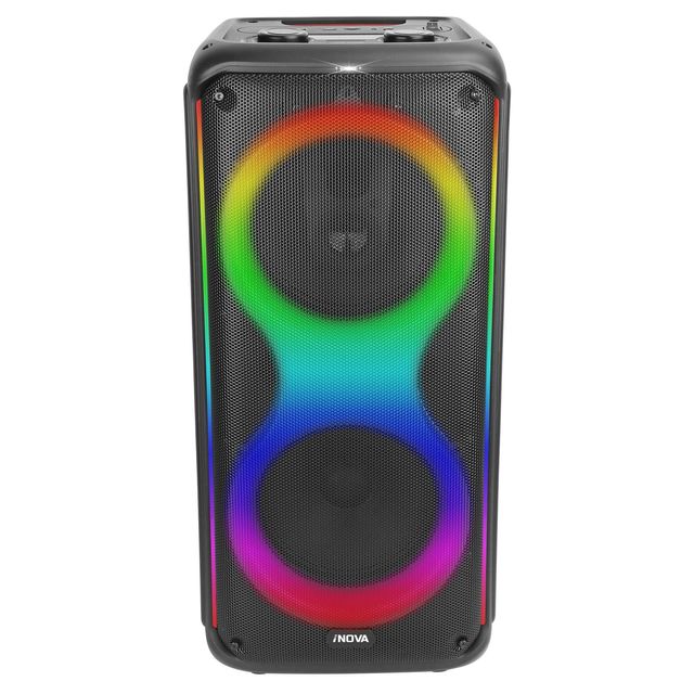 Portable Wireless Black Party Speaker with 7 Colorful Lights Remote Control TWS Function FM Radio USB MMC Card Reader