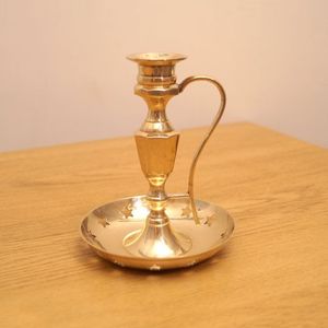 Handcrafted Metal Candle <b>Stand</b> with Base Plate Brass Finish Vintage Design Decorative Holder for Home and Table Centerpiece - Product Image 1