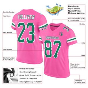 Custom FootballJerseyPremium Quality Soccer Uniform|EM&ODM ManufacturerCustom Pink Kelly <b>Green</b>-White <b>Mesh</b> Authentic Football - Product Image 2