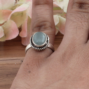 Bague en argent sterling 925 avec sertissage en bélière en aigue-marine naturelle, pierre précieuse bleu clair authentique, bijoux, pierre de naissance de mars, fête - Product Image 5