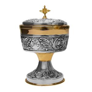 Calice antique. Ce calice plaqué or et argent, gravé à la main, est fabriqué en laiton de haute qualité, destiné aux cadeaux ou à usage liturgique. - Product Image 6