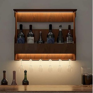 ตู้บาร์ไม้จริงสำหรับบ้าน พร้อมชั้นวางไวน์ ที่แขวนแก้ว ชั้นเก็บของ และลิ้นชัก สำหรับจัดแสดงเครื่องดื่มแอลกอฮอล์ - Product Image 2