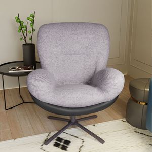Poltrona Girevole a 360 Gradi, Design Moderno in Ciniglia, Comoda Sedia Lounge in Ecopelle Nera con Base in Metallo per Soggiorno - Product Image 2