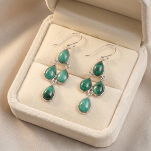 Natural Malachite <b>Dangle</b> <b>Earrings</b> 925 Sterling <b>Silver</b> Pear Cabochon Gemstone Handmade Statement Jewelry Gift For Women - Product Image 4