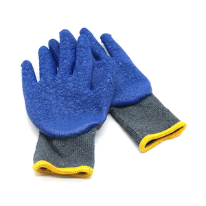 Coated Work <b>Gloves</b> Full Textured Anti-Slip <b>Knit</b> Wrist General Purpose Safety <b>Gloves</b> Blue Gray Yellow Trim - Product Image 6