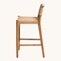 Taburete de Bar de Madera de Teca Sólida, Ecológico, Sostenible, Contemporáneo, Moderno y de Lujo, Hecho en Indonesia, con Cuerda Natural Tejida para Exteriores, Venta al Por Mayor