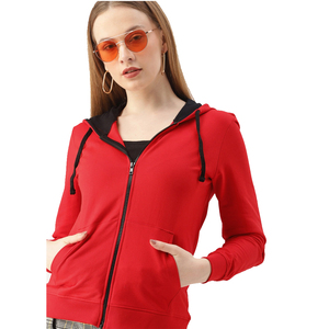 Sudadera con Capucha Roja para Mujer, Ligera, de Algodón Tejido, con Cierre y Bolsillos Delanteros, para Fitness y Actividades al Aire Libre - Product Image 4