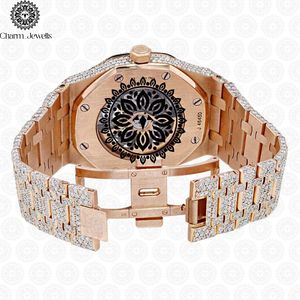 Charm Jewells – montre mécanique de luxe pour hommes, boîtier de 40mm, verre cristal, cadran analogique, bracelet en acier inoxydable, bouton poussoir, fermoir caché - Product Image 2