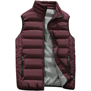 Gilet matelassé d'hiver pour homme, sans manches, coupe-vent, zippé, chaud, décontracté, bordeaux, col montant - Product Image 1