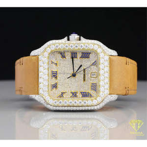 Reloj de Diseño para Hombre, Estilo Hip Hop, con Diamantes Cultivados en Laboratorio VVS, Chapado en Oro, Caja de Plata 925, Correa de Cuero, Venta al Por Mayor - Product Image 4