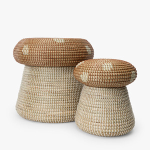 Magnifique ensemble de paniers de rangement en jonc de mer en forme de champignon, faits à la main, pour organiser les jouets d'enfants, panier décoratif pour chambre d'enfant, idéal pour la chambre des enfants - Product Image 1