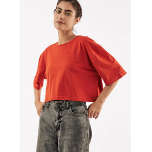Women Oversized Crop T-Shirt Loose Fit Short Sleeve Crew Neck Solid Color Cotton Jersey Tee Spring Summer Streetwear Style - Product Image 5