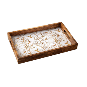 Wooden Square Serving <b>Tray</b> 16x10 Inch <b>Large</b> Geometric/Mosaic Pattern Handpainted American Style Durable Eco-Friendly Handmade - Product Image 2