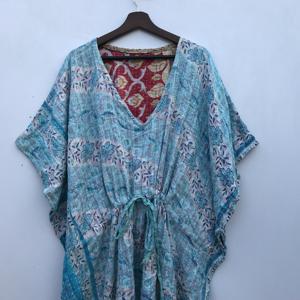 Caftán de algodón Kantha bordado a mano para mujer, estilo bohemio, para playa, suelto, tipo maxi. - Product Image 1