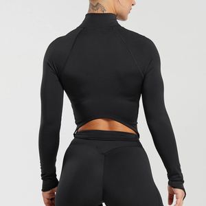 Women Solid Color Long Sleeve <b>Mock</b> <b>Neck</b> Zipper Crop <b>Top</b> Seamless Yoga <b>Top</b> Full Sleeve Skinny Fit Sportwear Fitness Jacket Women - Product Image 4