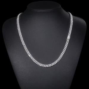 Elegante Cadena Cubana de Plata 925 con Moissanita de 6mm, Collar de Alta Calidad Estilo Hip Hop, Adorno Refinado para Streetwear Masculino - Product Image 1