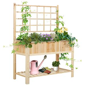 Large Classic Style Elevated Garden Bed Wooden <b>Planter</b> Box with Drainage for <b>Vegetables</b> & Flowers PP Liner Indoor & Outdoor Use - Product Image 1