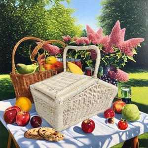 Cesta Rectangular Blanca de Mimbre para Picnic y Compras - Organizador Ecológico para Cuarto de Bebé - Product Image 6