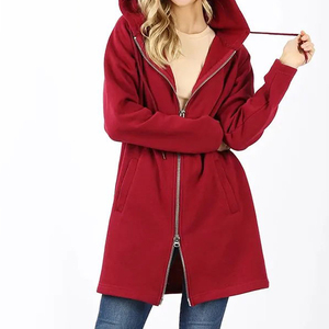 Custom Womens Long Hooded Zip Up <b>Jacket</b> Casual <b>Fleece</b> Hoodie Coat Winter Outerwear OEM ODM Wholesale Manufacturer - Product Image 6