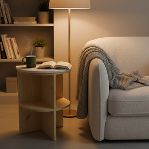 Table d'appoint et de chevet moderne pour chambre et salon avec étagère, fabriquée au Vietnam en bois d'hévéa écologique et placage MDF, garantie 1 an - Product Image 3