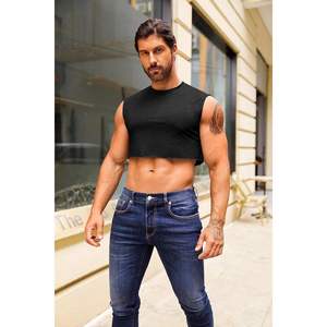 เสื้อกล้ามครอปแขนกุดผู้ชาย, เสื้อครอปเอวลอยออกกำลังกายน้ำหนักเบามีฮู้ดลาย3D สำหรับเพาะกาย - Product Image 5