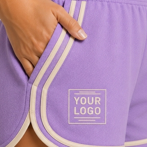 Lavender <b>Womens</b> Athletic Running <b>Shorts</b> Contrast Piping <b>Elastic</b> Drawstring <b>Waist</b> Gym Fitness Training Customized OEM Activewear - Product Image 5