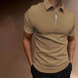 Polo à col zippé pour homme, rose, confortable, 100% coton, pour un usage décontracté, manches courtes, grandes tailles - Product Image 4