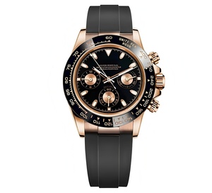 Montre pour homme en or rose noir avec logo S, mouvement Seiko Vk63, cristal de plongée, bracelet en cuir analogique - Product Image 1
