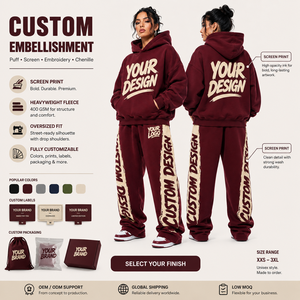 Custom Embroidered Logo Ribbed Collar Kangaroo Pocket Heavy Fleece <b>Sweatsuit</b> Set Plush Fleece Fabric <b>For</b> <b>Women</b> Winter Label - Product Image 2