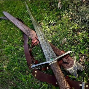 ดาบเหล็กดามัสกัสเกรดอุตสาหกรรม ด้ามไม้โรสวูด ปลอกหนัง ใบมีดยาว 58 ซม. สำหรับล่าสัตว์กลางแจ้ง รับประกัน 3 ปี - Product Image 6