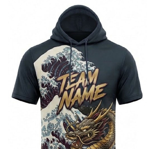 เสื้อเชิ้ตมีฮู้ดน้ำหนักเบาแบบกำหนดเอง แขนสั้น โพลีเอสเตอร์ เสื้อกีฬาทีม พิมพ์ชื่อและหมายเลขตามสั่ง - Product Image 3