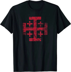 T-Shirt à manches courtes pour hommes, col rond, décontracté, 100% coton, croix de Jérusalem, royaume de Jérusalem, Knight's Templar, été, 2024 - Product Image 1