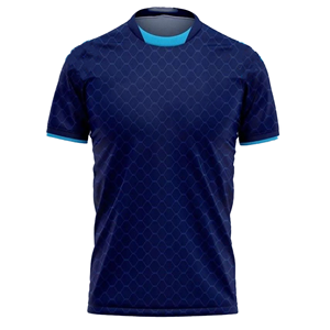 Maillot de football à manches courtes pour homme, bleu marine, imprimé géométrique, col rond, polyester respirant, vêtements de sport pour toutes les saisons - Product Image 1